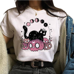 T-shirt chat kawaii <br>lunaire tête de mort