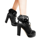 Chaussure à talon chat kawaii noir dentelle