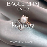 Bague chat or perle diamant