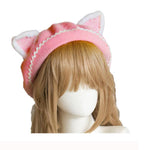 Bonnet beret chat kawaii en coton de mori rose