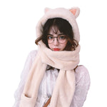 Bonnet chat kawaii Blanc écharpe et gants