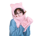 Bonnet chat kawaii rose écharpe et gants