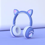 Casque chat kawaii Bluetooth lumineux LED bleu