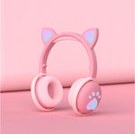 Casque chat kawaii Bluetooth lumineux LED rose