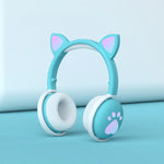 Casque chat kawaii Bluetooth lumineux LED turquoise