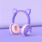 Casque chat kawaii Bluetooth lumineux LED violet