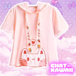 T-shit chat kawaii lolita à capuche rose