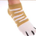 Chaussette chat kawaii forme de pattes beige rayée