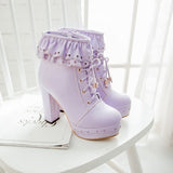 Chaussure à talon chat kawaii violet dentelle