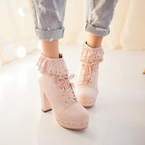 Chaussure à talon chat kawaii rose dentelle