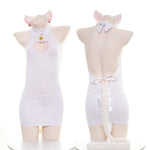 Cosplay chat kawaii ensemble bodysuite blanc