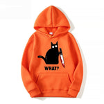 pull à capuche chat noir orange