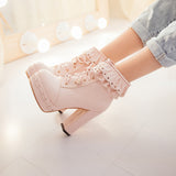 Chaussure à talon chat kawaii rose dentelle