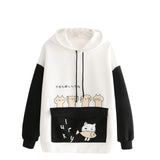 pull chat kawaii noir et blanc avec petit chaton