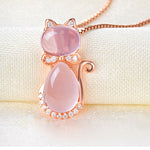 Collier chat kawaii rose à diamant